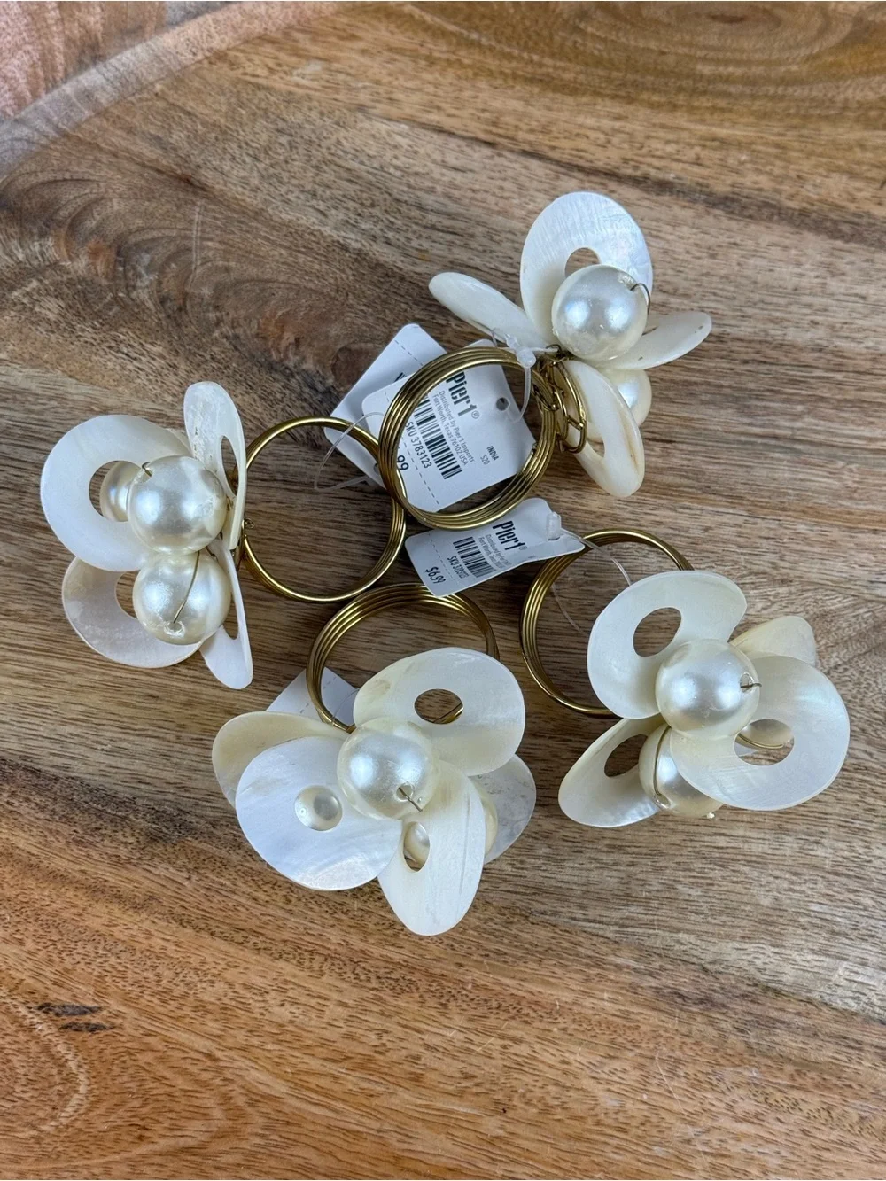 Pier 1 Coastal Shell Pearl Napkin Rings Set 4 Beach Cottage Table Decor